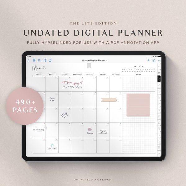 Undated Planner, Digital Planner, GoodNotes Planner, iPad Planner, Hyperlinked Planner, Minimalist Planner, Daily, Weekly, Monthly Calendar