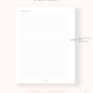 May include: A printable lined notes page with the text "NOTES" at the top and "Goal Planning Ideas Quick notes" at the right side of the page. The text "YOUR TRULY PRINTABLES ON ETSY" is at the bottom of the page.