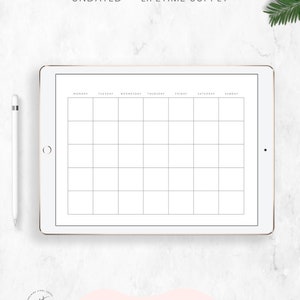 Blank Calendar Printable, Large Undated Calendar, Minimalist Calendar ...