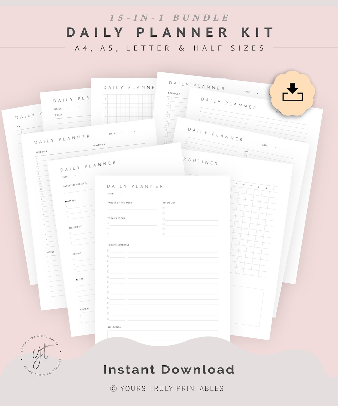 Daily Planner Printable Kit, Daily to Do List Bundle, Daily Schedule ...