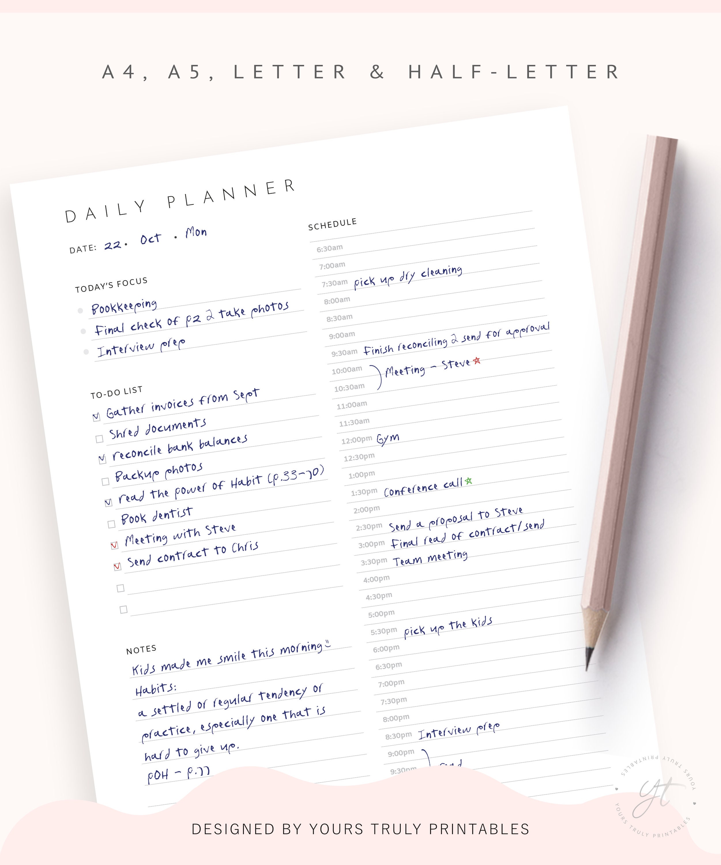 Daily Planner Printable, Half Hourly Schedule Printable, Daily Planner ...
