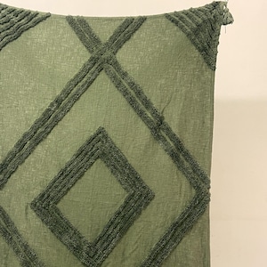 Indian Handmade Cotton Tufted Throw Blanket | Moss Green Handwoven Boho Cottage Decor | Cozy Sofa Cover for Living Room or Bedroom
