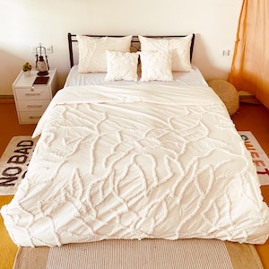 Beige Luxury Tufted Duvet, 3 Piece Boho Comforter Cover Set, Full Queen King Duvet Cover Set with matching Pillowcase