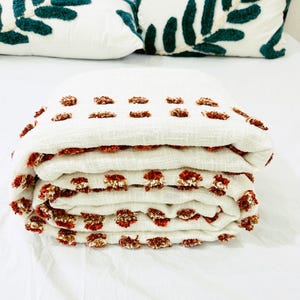 Premium Quantity Throw Blanket | Handloom Cotton Dot Dot Dorm Throw | Chunky Tufted Cotton Blanket 52x72 Inch | King,Queen, All Size