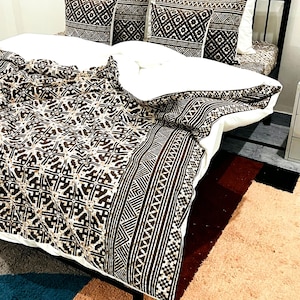 Grey Hand Block Printed Cotton Duvet Cover, Softened Indian Handmade 3Pc Floral King Comforter Cover with 2 sham Oversize Bedding Set Zipper