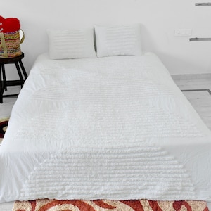 Weiß getuftet Bettwäsche-Set Baumwolle König, Königin, Tröster Bezug 3PCs Luxus Home Décor Bettwäsche Set, Reißverschluss Bettbezug