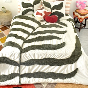 Luxury Ivory Tufted Duvet Cover, 3-Pcs Cotton duvet set Boho bedding set, Queen king full size Comforter cover with Pillow