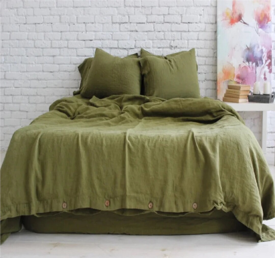 Olive Green Duvet Cover Stonewashed Soft Organic Linen Duvet Cover Two