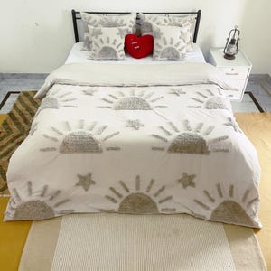 Boho Cotton Tufted Duvet Cover | Textured Farmhouse Bedding set | Soft Beige Bedroom Decor | Queen King Comforter Cover with Pillowcase