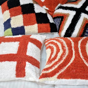 Tufted Indian Handmade Cushion Cover, Set of 5 Throw Pillows, Boho Dorm Decor Shams, 16x16” 100% Cotton Pillowcases with Zip Closure