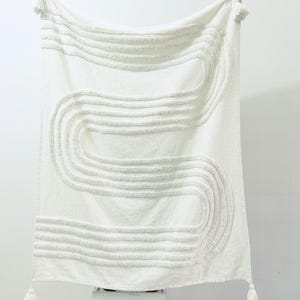 Weiche, gemütliche, ungebleichte, ungefärbte Decke aus 100% Baumwolle, Elfenbein-Baumwolldecke mit 4 Eckquasten, minimalistisch, Geschenke für Zuhause
