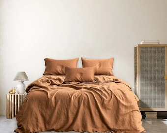 Terracotta Linen Bedding. Stone Washed Linen Duvet Cover. Natural Linen Duvet Cover King, Queen, Full Size. Natural Linen Bedding Bed Cover