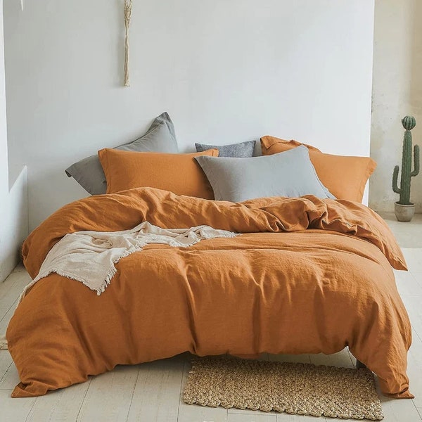 Linen Duvet Cover in rust cinnamon Stonewashed Linen Bedding Soft Linen rust cinnamon Twin, Full, Queen, King, Euro and custom sizes duvet