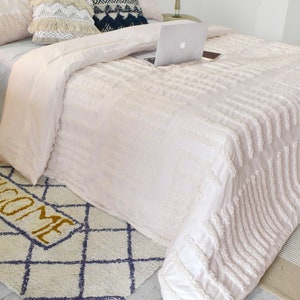 Bohemian White Cotton Duvet Cover Set with 2 Pillow - Custom Sizes Available, Tufted Duvet, Indian Quilt Comforter Cover Set