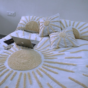 Super White 100% Cotton Duvet Cover Boho Style with 2 Pillow Covers Zipper Closure, King Size Bedding  Elegant Bohemian Duvet for Cozy Decor