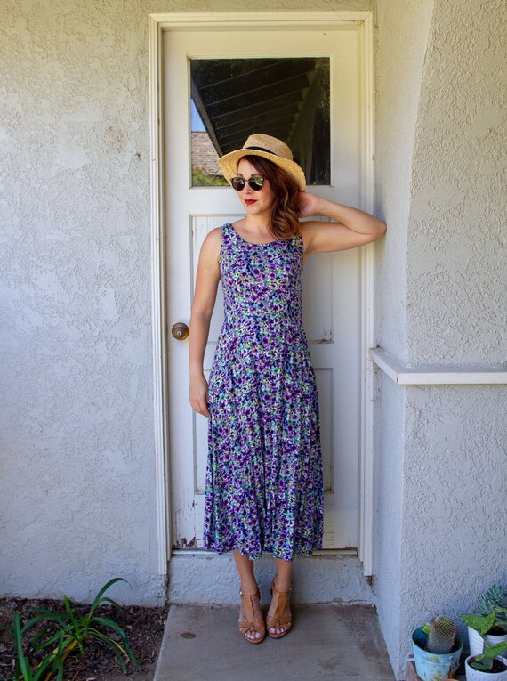 90's Floral Scoopneck Sleeveless Midi Dress