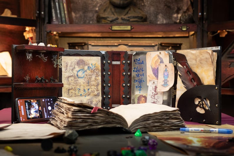 DM Screen - Book of Ancient Legends | Handcrafted Wooden RPG GM Screen for DnD, Pathfinder, Roleplaying Games, Tabletop, Fantasy Adventures image 5
