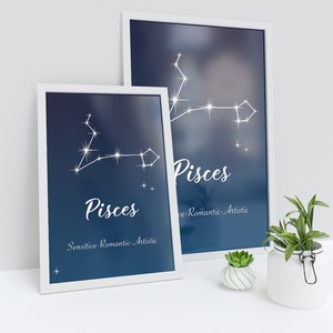 Impresión de Piscis, Impresión del Zodíaco, Mapa de Estrellas, Arte Imprimible, Signo del Zodíaco, Impresión de Astrología, Impresión de Constelación