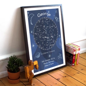 Mapa de estrellas personalizado, mapa del cielo personalizado, mapa del cielo personalizado, regalo de cumpleaños, mapa estelar, mapa del cielo, regalo de nacimiento, gráfico de estrellas