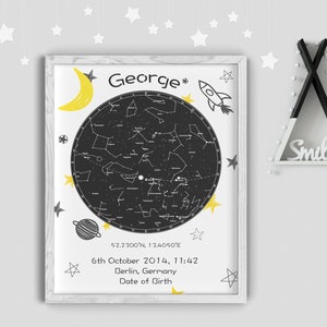 Baby-Star-Karte, benutzerdefinierte Sternenkarte, benutzerdefinierte Karte des Himmels, personalisierte Himmel Karte, Geburtstagsgeschenk, Stern-Karte, Karte des Himmels, Geburt, Star Chart