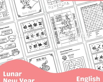 Activiteitenpakket maannieuwjaar: Engelse afdrukbare werkbladen + knutselwerkjes