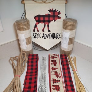 Fall wreath kits, Camper wreath kit, moose sign wreath kit, buffalo plaid wreath kit