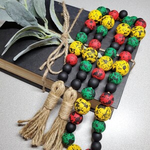 Rasta long wood bead garland, Red yellow green and black bead garland