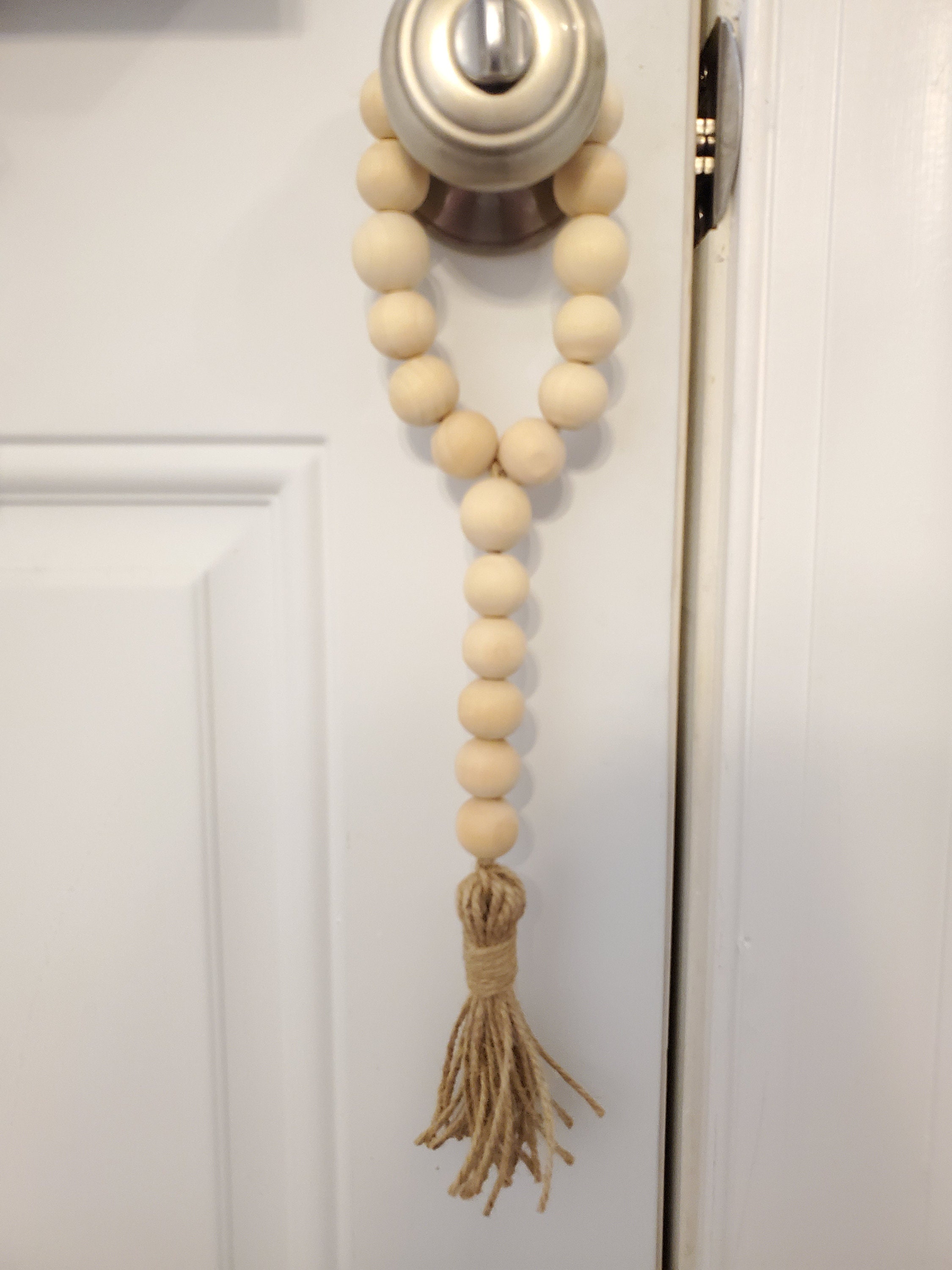 Wood Bead Door Knob Hanger Farmhouse Wood Bead Door Hanger Etsy