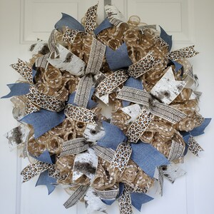 leopard print blue denim wreath