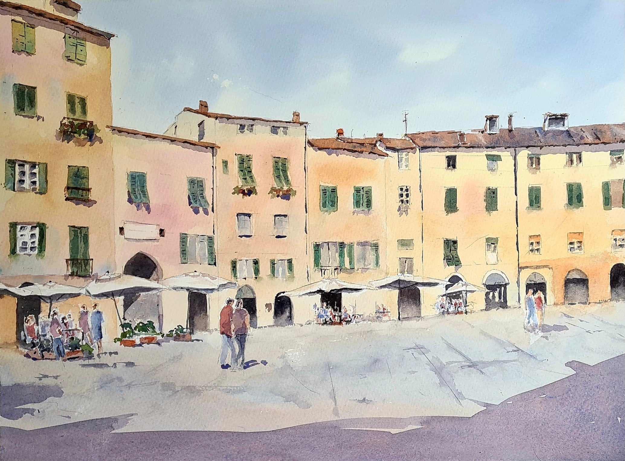 Lucca, Italy Fine Art Print of My Watercolour Painting of Piazza