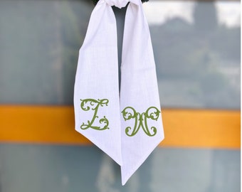 Fascia per ghirlanda in lino vintage: monogramma di vite, fascia per cesto regalo ricamata