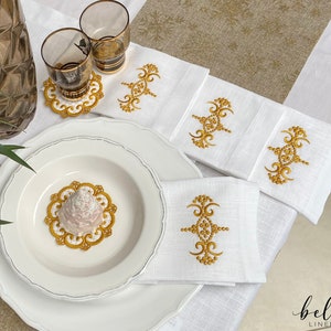 Embroidered Linen Napkins: French Cottage Chinoiserie, Monogrammed