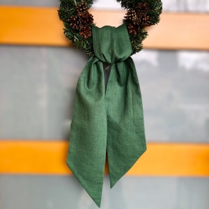 Quality linen wreath sash, Christmas green linen sash, mother&#39;s day gift, embroidered monogram sash, linen wreath sash blank, basket sash