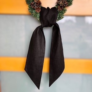 Quality linen wreath sash, Black linen sash, mother&#39;s day gift, embroidered monogram sash, linen wreath sash blank, basket sash