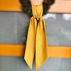 Quality linen wreath sash, turmeric yellow linen sash, mother&#39;s day gift, embroidered monogram sash, linen wreath sash blank, basket sash