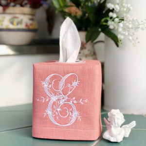 Linen Tissue Box Cover, Monogrammed Tissue Case, Minimalist Housewarming Gift, Farm House Rustic Retro Fall Thansgiving Christmas Decor