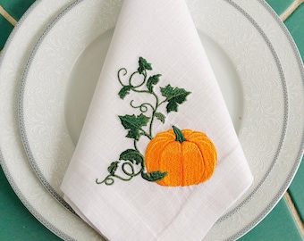 Geborduurde linnen servetten: pompoen Thanksgiving-dinerdecoratie