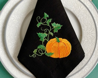 Geborduurd linnen pompoenservet: herfstdecor Thanksgiving