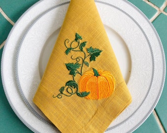 Geborduurd linnen pompoenservet: herfstdecor Thanksgiving