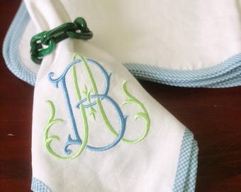 Embroidered Linen Napkins: Monogrammed Scalloped Table Linens