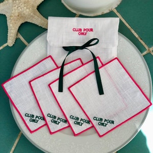 Serviettes à cocktail en lin Club Pour Only, lot de 4 cocktails en tissu avec enveloppe, cadeaux pour golfeur, cadeau pour amateurs de cocktails, fête de club de golf