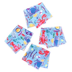 Seafood Cotton Cocktail Napkins (Set of 4): Lobster, Crab & Sardine Print