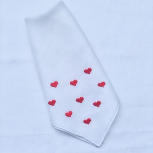 Embroidered Red Hearts Linen Napkin: Monogrammed Table Decor