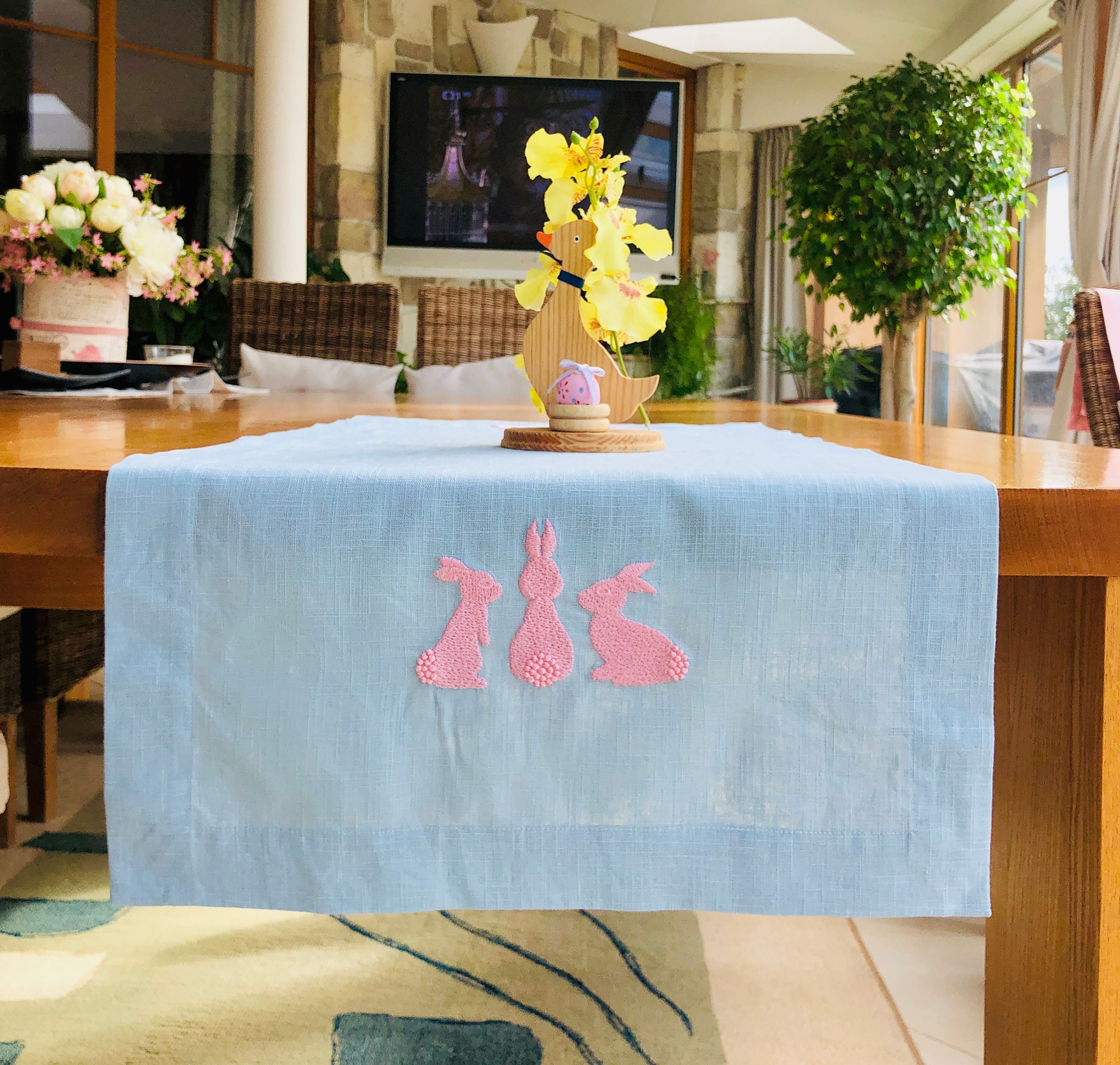Runner da tavolo con motivo floreale a quadri e orecchie da coniglio pasquale, decorazione per le vacanze primaverili ed estive, 13 x 72 pollici | Leroy Merlin