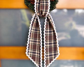 Vintage Tartan Thanksgiving Fall Autumn Wreath Sash: With Ric Rac Trim
