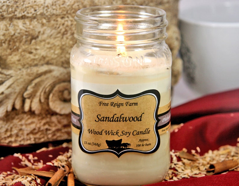 Sandalwood Wood Wick Soy Mason Jar Candle Handpoured Candle Etsy
