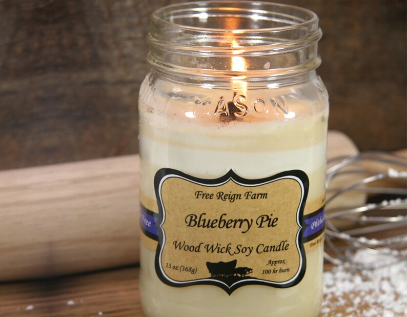 Blueberry Pie Wood Wick Soy Mason Jar Candle Handpoured Etsy