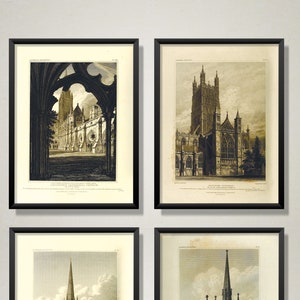 French Gothic Cathedrals Set Four Vintage Architecture Illustrations Printable Architectural Art ...