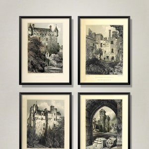French Gothic Cathedrals Set Four Vintage Architecture Illustrations Printable Architectural Art ...