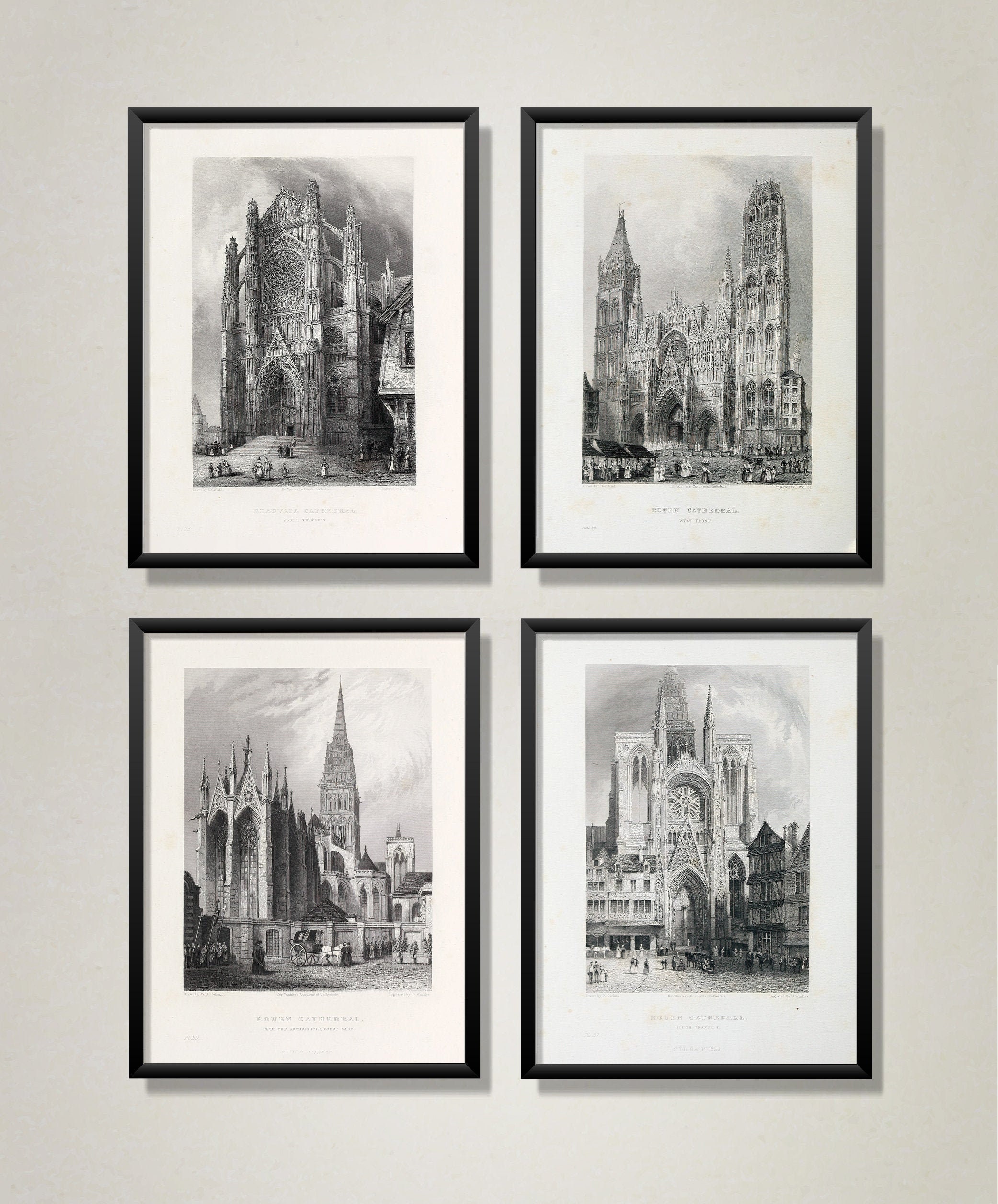 French Gothic Cathedrals Set Four Vintage Architecture Illustrations Printable Architectural Art ...